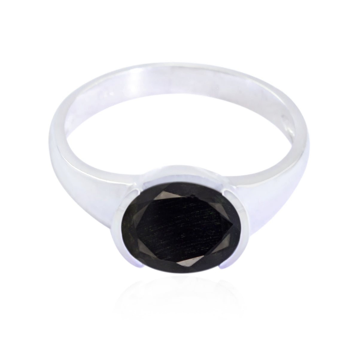 Priya Modern Black Solitaire Ring Sterling Silver Black Onyx Black