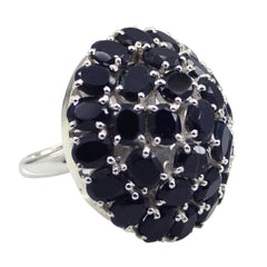 Camilla modern black statement ring with multiple black stones set in silver band