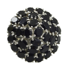 Camilla modern black statement ring with multiple black stones set in silver-tone metal