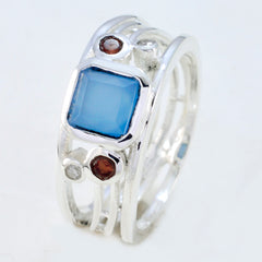 Ayesha silver ring with square blue center and brown accent stones modern blue gemstone ring