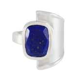 Carla Modern Blue Gemstone Ring with Silver Band Lapis Lazuli Blue