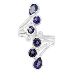 Yasmine modern blue gemstone ring with multiple deep blue stones set in silver band
