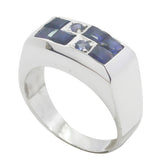 Victoria modern blue gemstone ring in sterling silver with square and round blue sapphires