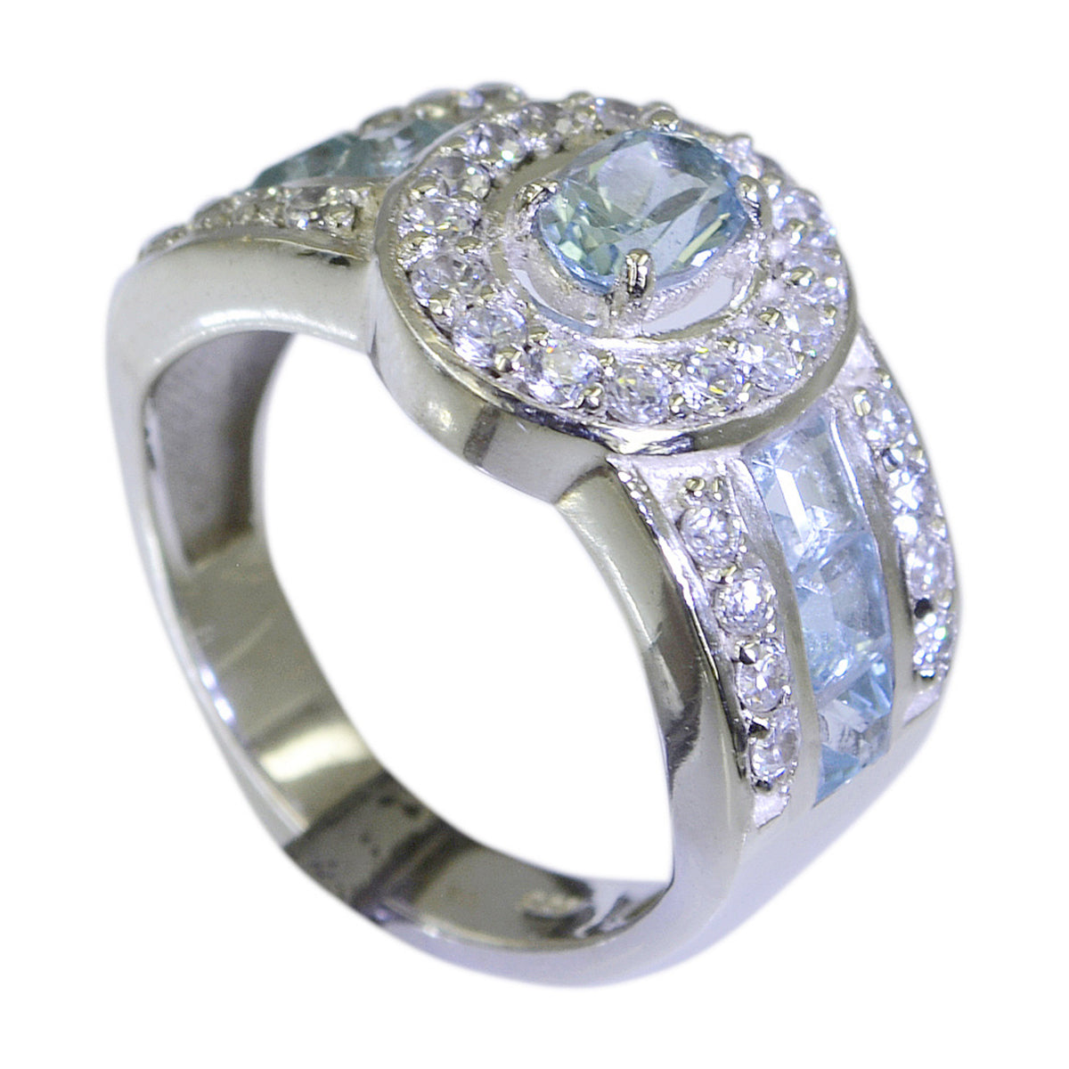 Greta Modern Blue Halo Ring with Sparkling Gemstones Blue Topaz Blue