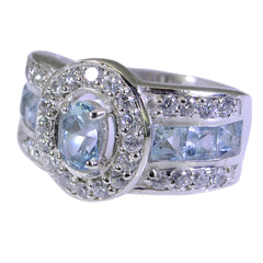 Greta Modern Blue Halo Ring with Sparkling Gemstones