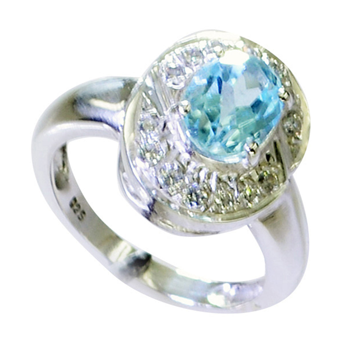 Bella Modern Blue Halo Ring Sterling Silver Gemstone Blue Topaz Blue