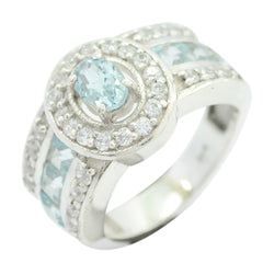 Greta Modern Blue Halo Ring with Sparkling Gemstones