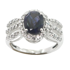 Luisa Modern Blue Halo Ring with Oval Gemstone Iolite Blue