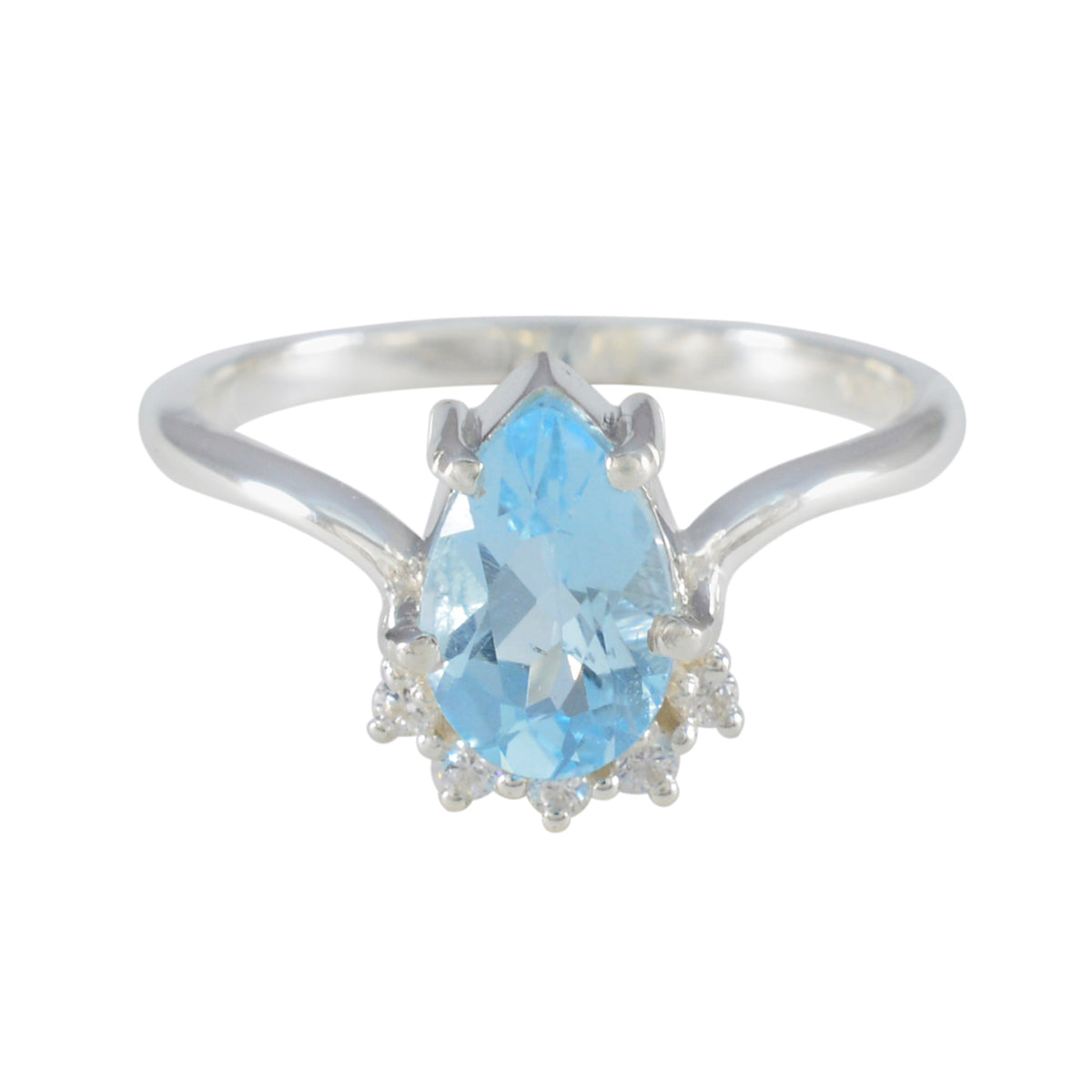 Nari Modern Blue Halo Ring with Pear-Shaped Blue Gemstone Blue Topaz Blue
