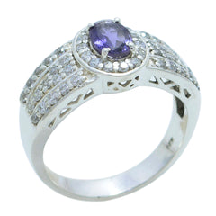 Ines Modern Blue Halo Ring with Gemstone Accents Iolite Blue