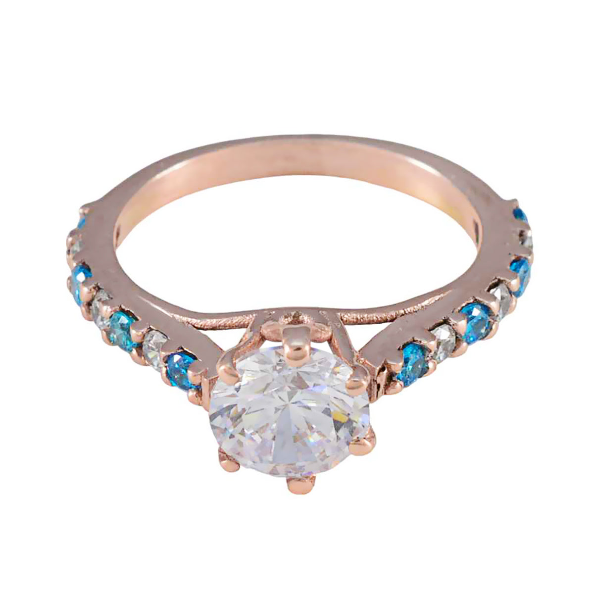 Ji-eun Modern Blue Halo Ring with Crystal Accent Blue Topaz CZ Blue