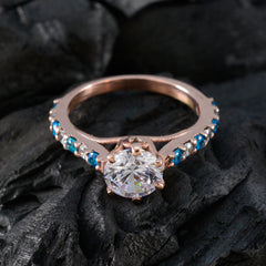 Ji-eun Modern Blue Halo Ring with Crystal Accent