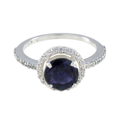 Andrea Modern Blue Halo Ring Sterling Silver Gemstone Iolite Blue