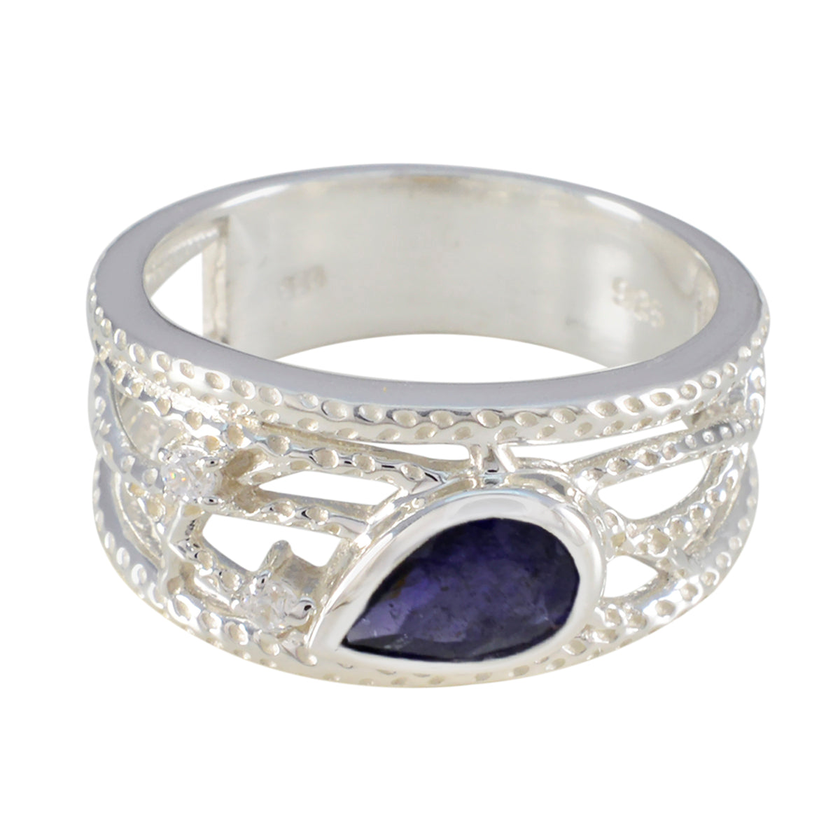 Aisha Modern Blue Halo Ring with Gemstone Accent Iolite Blue