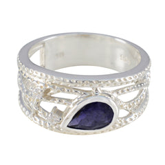 Aisha Modern Blue Halo Ring with Gemstone Accent Iolite Blue