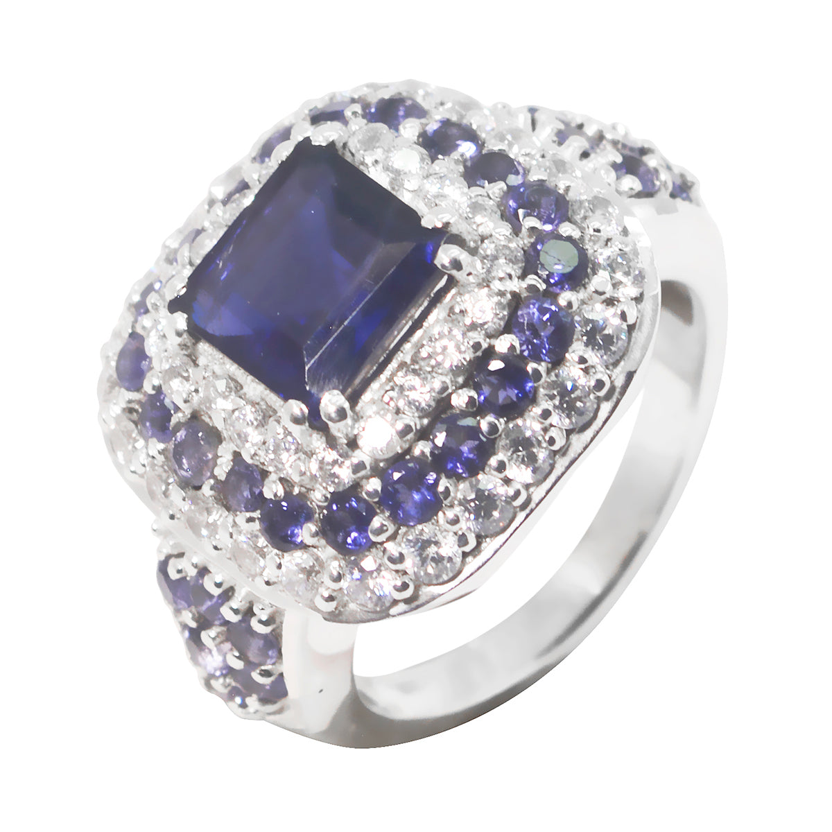 Genesis Modern Blue Halo Ring with Gemstone Sparkle Iolite Blue