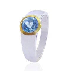 Olivia Modern Blue Solitaire Ring with Gold Accent