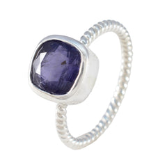 Harper Modern Blue Solitaire Ring with Silver Band