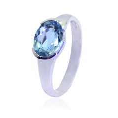 Liyana Modern Blue Solitaire Ring with Oval Gemstone