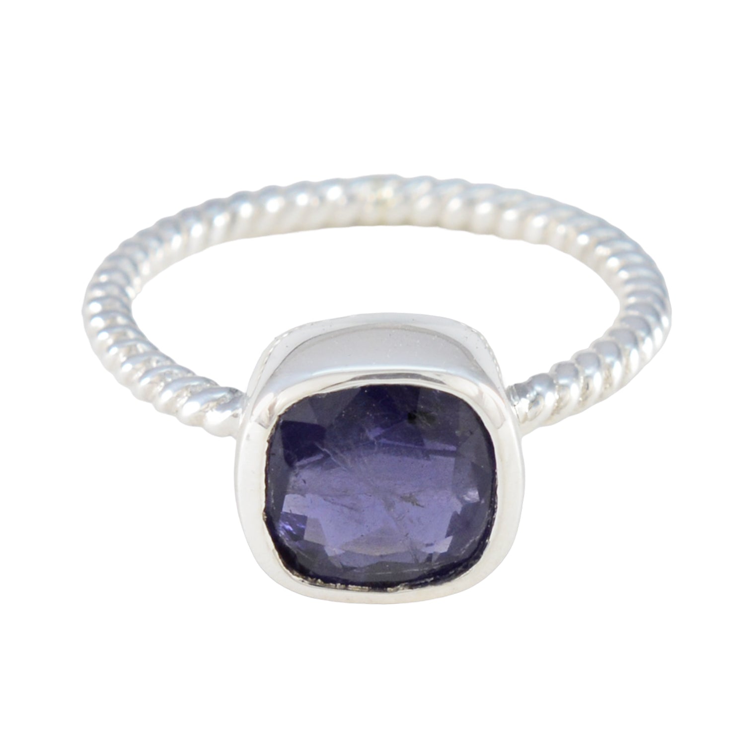 Harper Modern Blue Solitaire Ring with Silver Band Iolite Blue