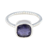 Harper Modern Blue Solitaire Ring with Silver Band Iolite Blue