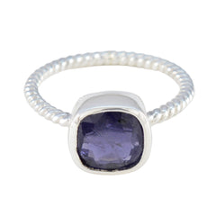 Harper Modern Blue Solitaire Ring with Silver Band Iolite Blue