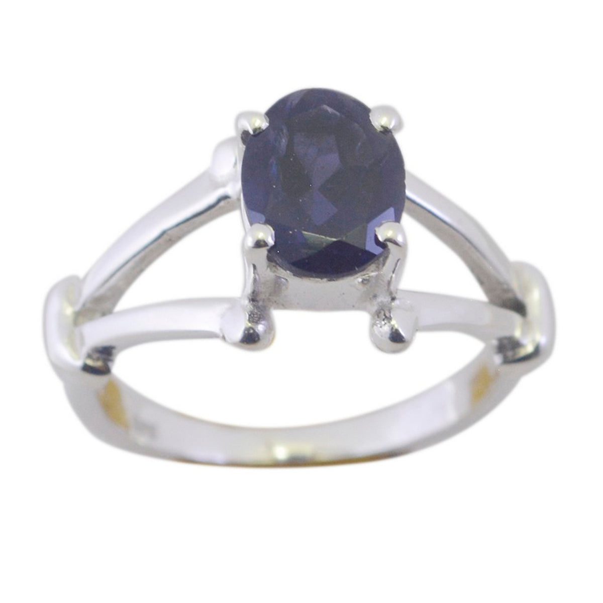 Pauline modern blue solitaire ring with oval blue gemstone set in silver band