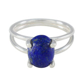 Ji-eun Modern Blue Solitaire Ring with Silver Band Lapis Lazuli Blue