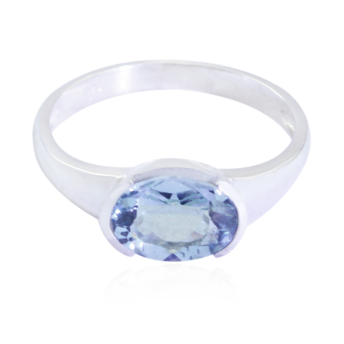 Liyana Modern Blue Solitaire Ring with Oval Gemstone Blue Topaz Blue
