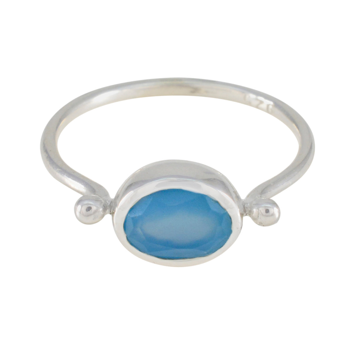 Xiu Modern Blue Solitaire Ring with Sterling Silver Band Blue Chalcedony Blue