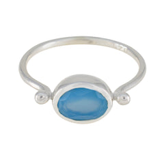Xiu Modern Blue Solitaire Ring with Sterling Silver Band Blue Chalcedony Blue