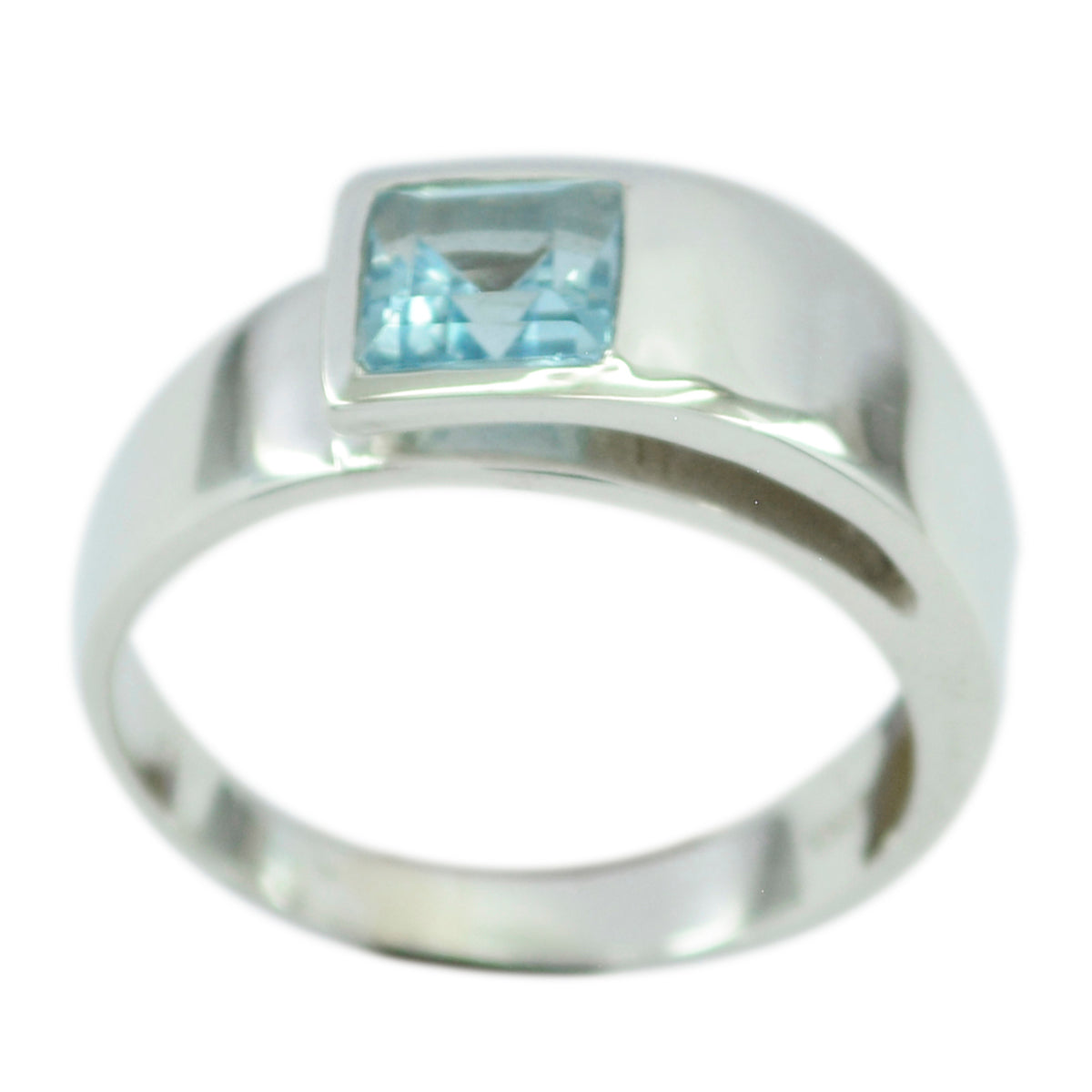 Julia Modern Blue Solitaire Ring with Square Gemstone Blue Topaz Blue