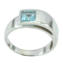 Julia Modern Blue Solitaire Ring with Square Gemstone Blue Topaz Blue
