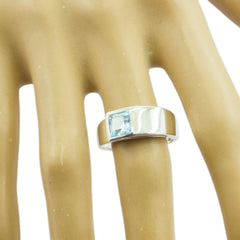 Julia Modern Blue Solitaire Ring with Square Gemstone