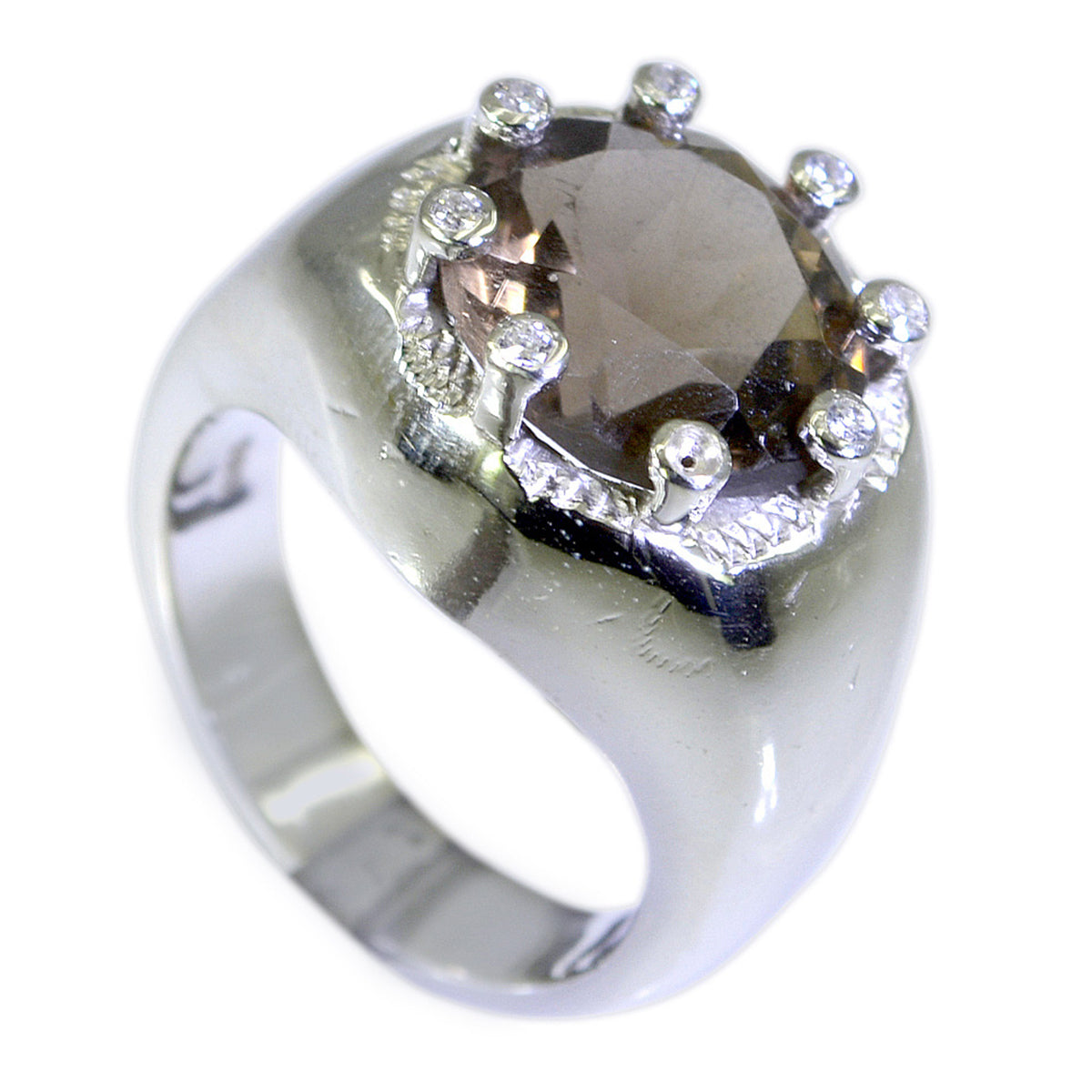 Nisa Modern Brown Gemstone Ring with Diamond Accents smoky quartz Brown