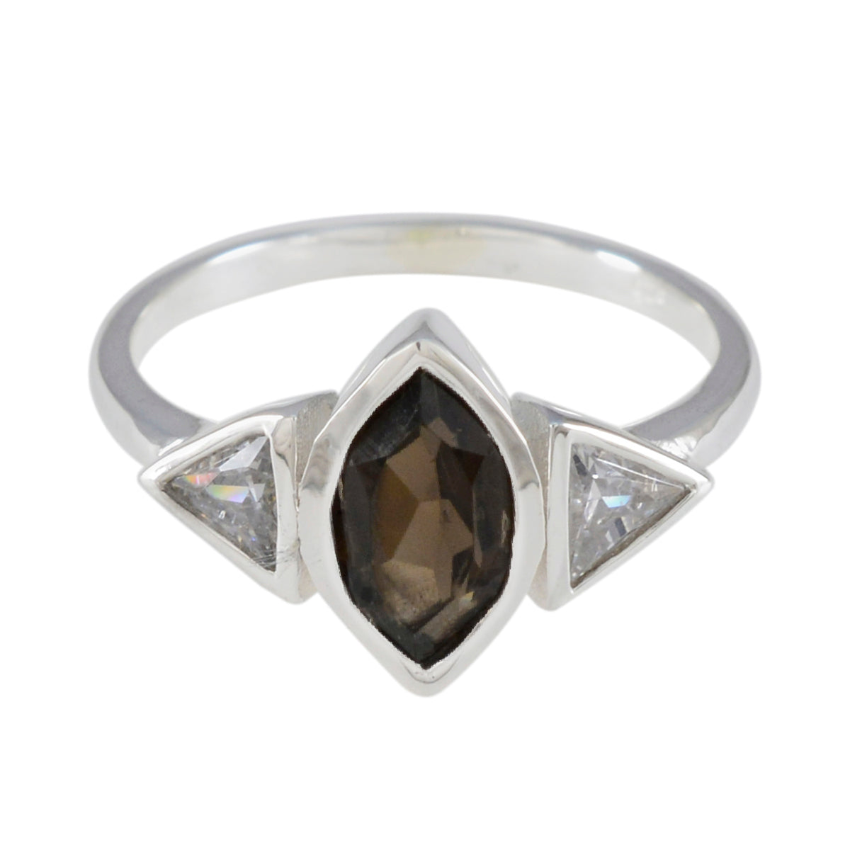 Eun-ji modern brown gemstone ring with marquise cut brown stone and two triangular clear stones