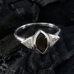 Eun-ji modern brown gemstone ring with marquise brown center stone and triangular side stones in silver band