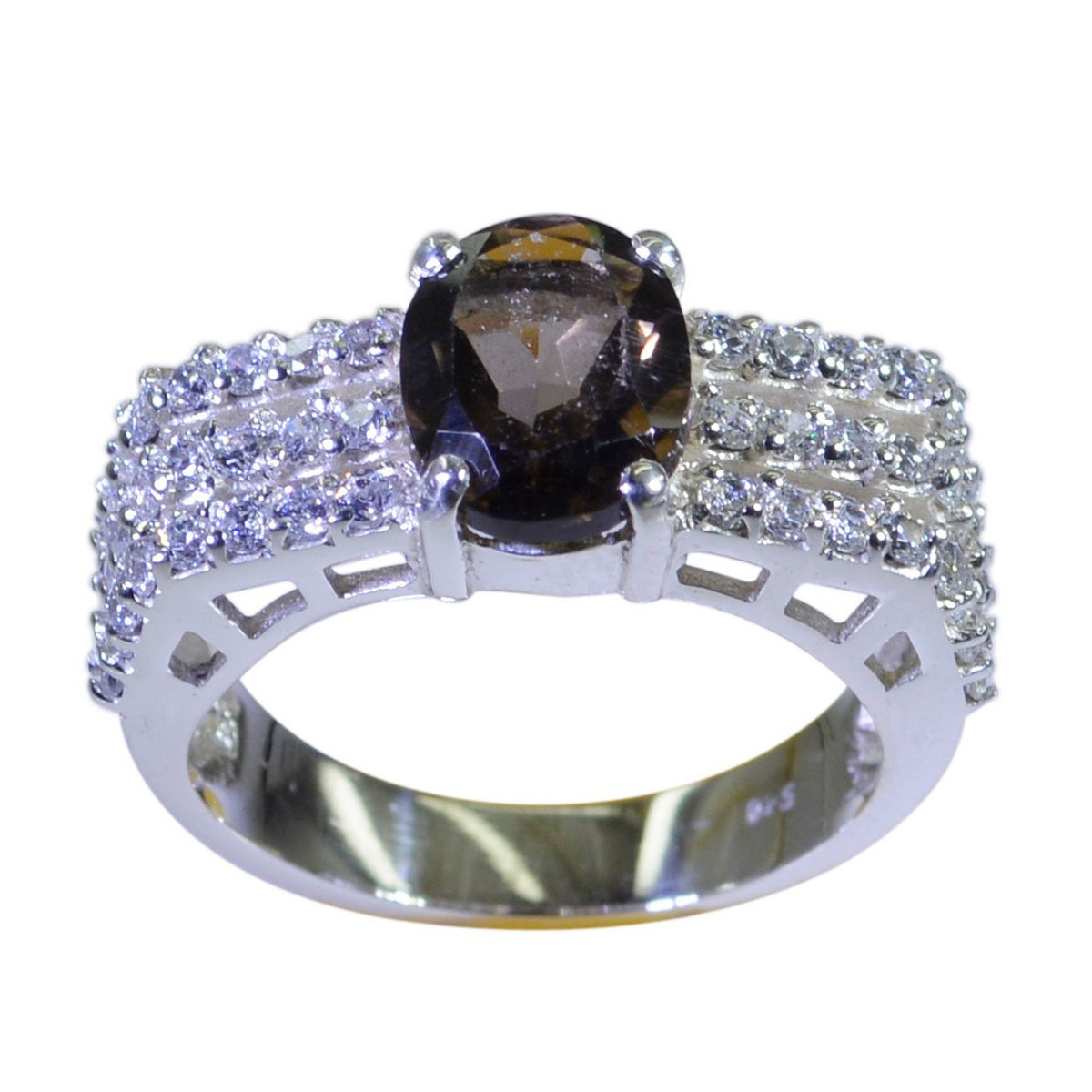 Ana Modern Brown Gemstone Ring with Sparkling Accents smoky quartz Brown