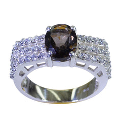 Ana Modern Brown Gemstone Ring with Sparkling Accents smoky quartz Brown