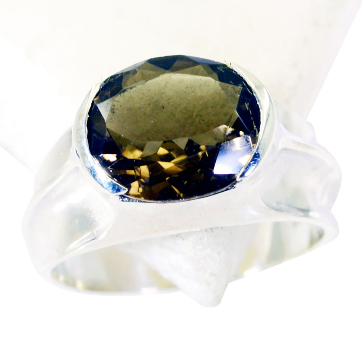 Araya Modern Brown Solitaire Ring with Silver Band smoky quartz Brown