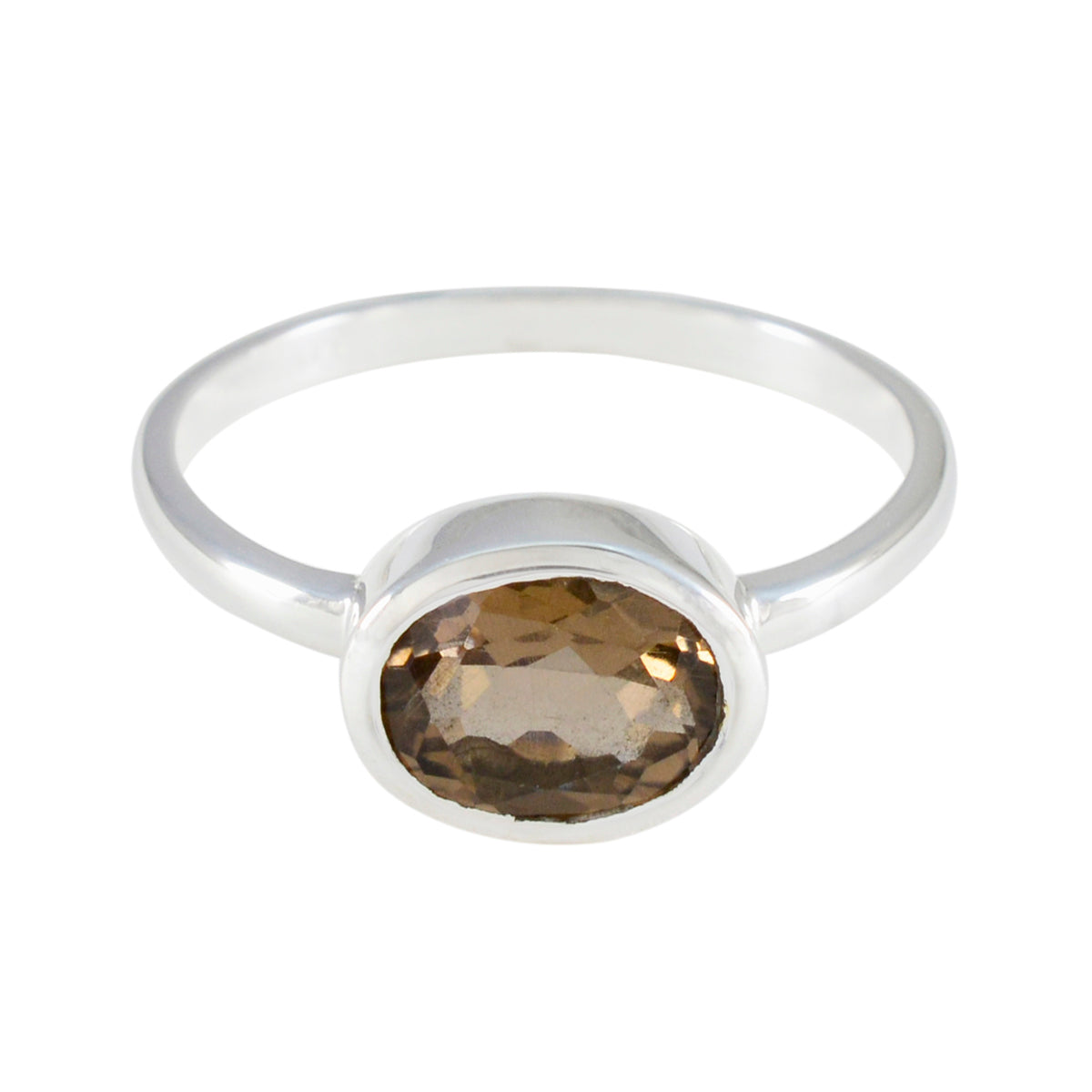 Hua Modern Brown Solitaire Ring with Oval Gemstone Smoky Quartz Brown