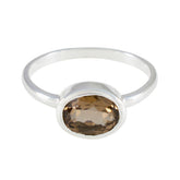 Hua Modern Brown Solitaire Ring with Oval Gemstone Smoky Quartz Brown