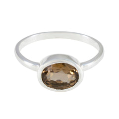 Hua Modern Brown Solitaire Ring with Oval Gemstone Smoky Quartz Brown
