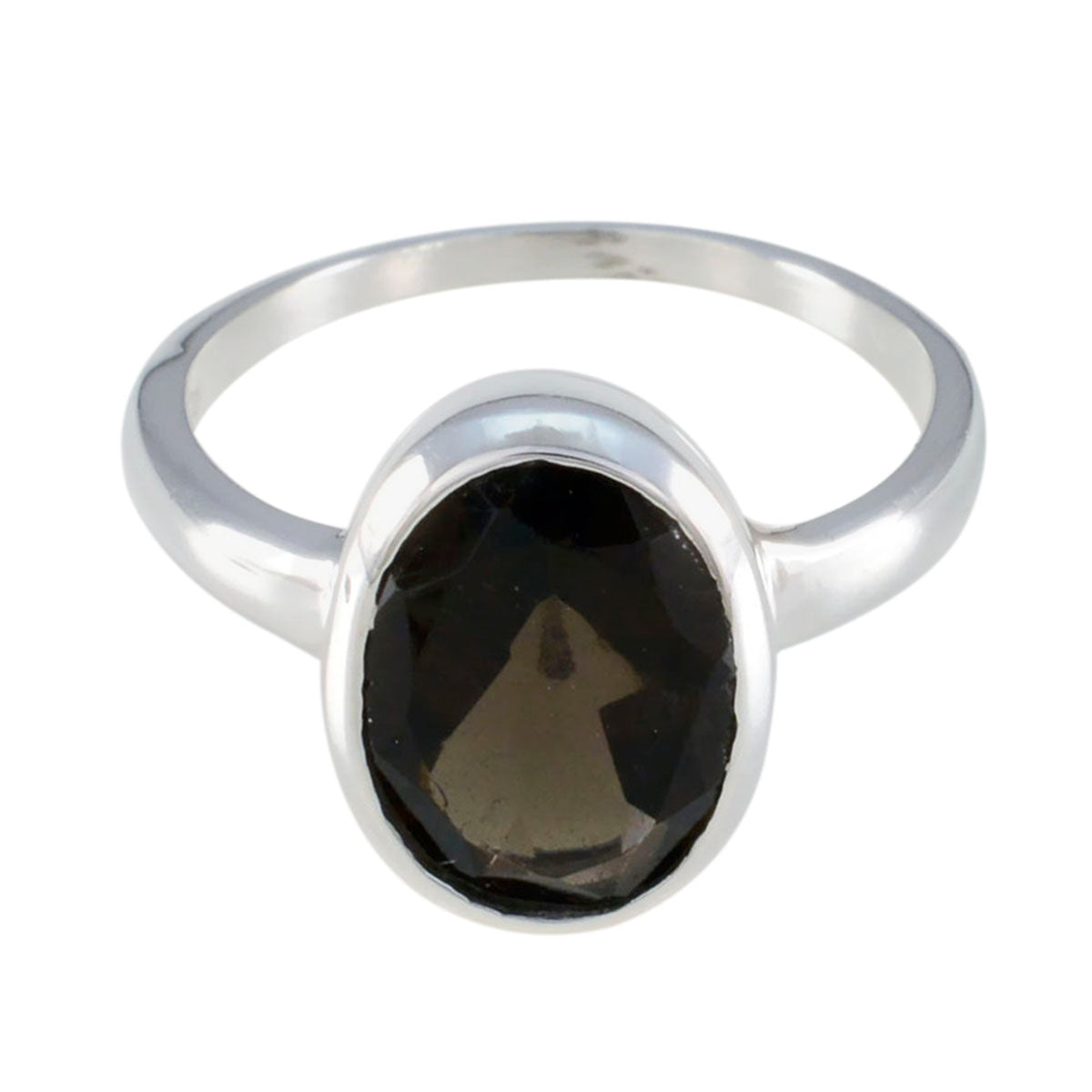 Nella Modern Brown Solitaire Ring in Sterling Silver Smoky Quartz Brown