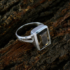 Hazel Modern Brown Solitaire Ring with Silver Band