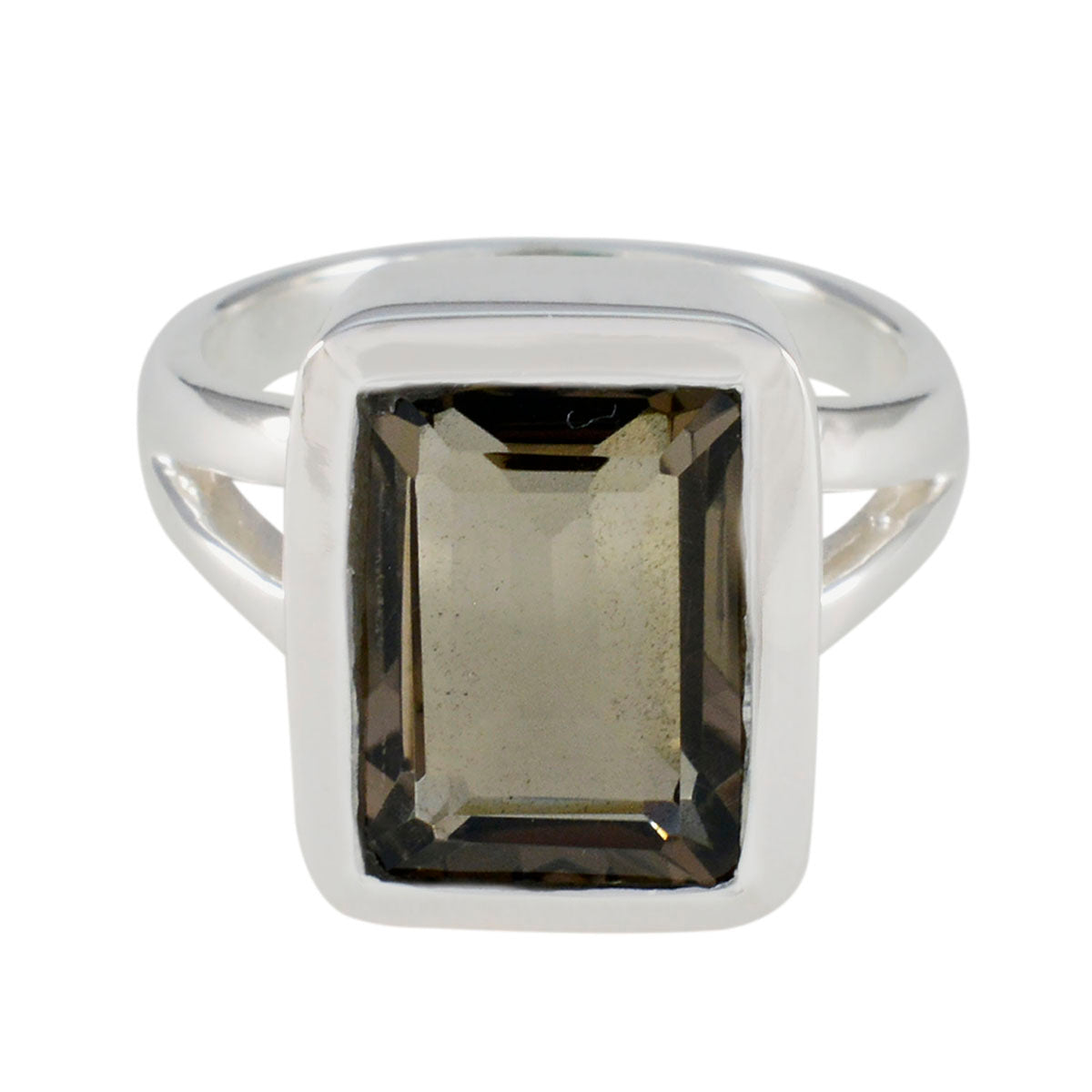 Hazel Modern Brown Solitaire Ring with Silver Band Smoky Quartz Brown