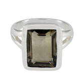 Hazel Modern Brown Solitaire Ring with Silver Band Smoky Quartz Brown
