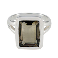 Hazel Modern Brown Solitaire Ring with Silver Band Smoky Quartz Brown