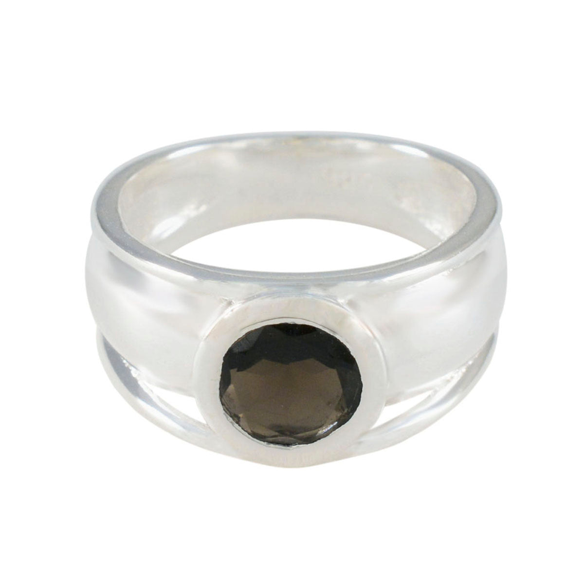 Sarah Modern Brown Solitaire Ring in Sterling Silver Smoky Quartz Brown