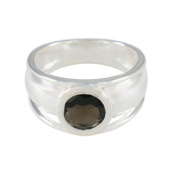 Sarah Modern Brown Solitaire Ring in Sterling Silver Smoky Quartz Brown